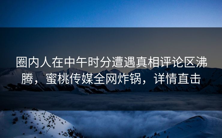 圈内人在中午时分遭遇真相评论区沸腾，蜜桃传媒全网炸锅，详情直击