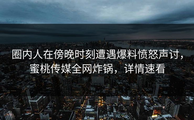 圈内人在傍晚时刻遭遇爆料愤怒声讨，蜜桃传媒全网炸锅，详情速看