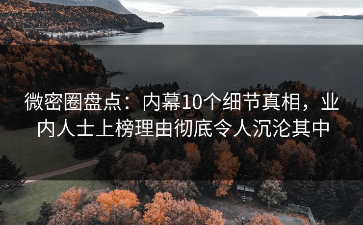 微密圈盘点：内幕10个细节真相，业内人士上榜理由彻底令人沉沦其中